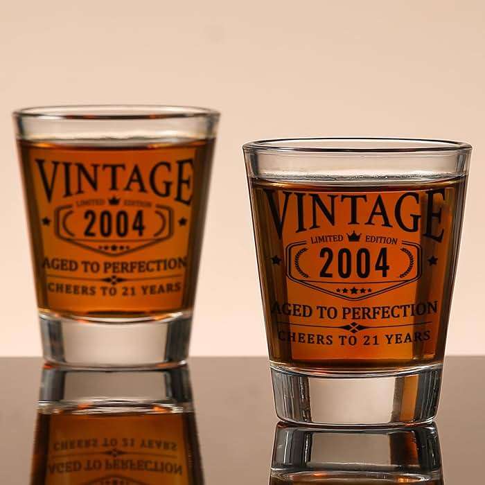 21st Birthday Gifts for Him Her - Limited Edition Shot Glass with Wooden Box - Vintage 2005 Cheers To 21 Years, Finally 21 Party Decorations Supplies - Turning 21 Bday Present for Men Brother Friends - Image 3