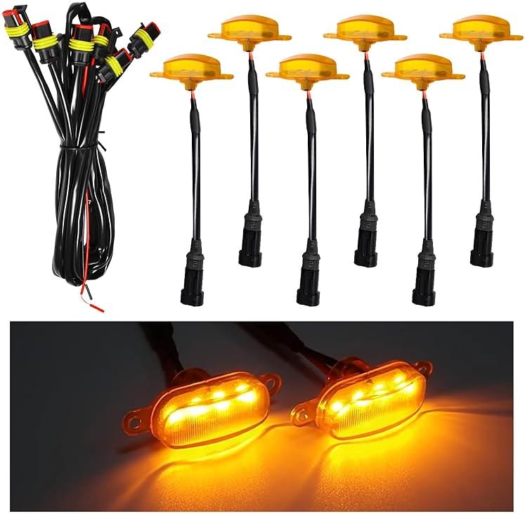 Dickno 6PCS Car Grille Lights, Bright Amber LED Grill Lights with Wiring Harness, Waterproof Front Grill Trim Lamps, Vehicle Exterior Grille Lamps Compatible with F150 F250 F350 (Yellow+Yellow) - Product Image