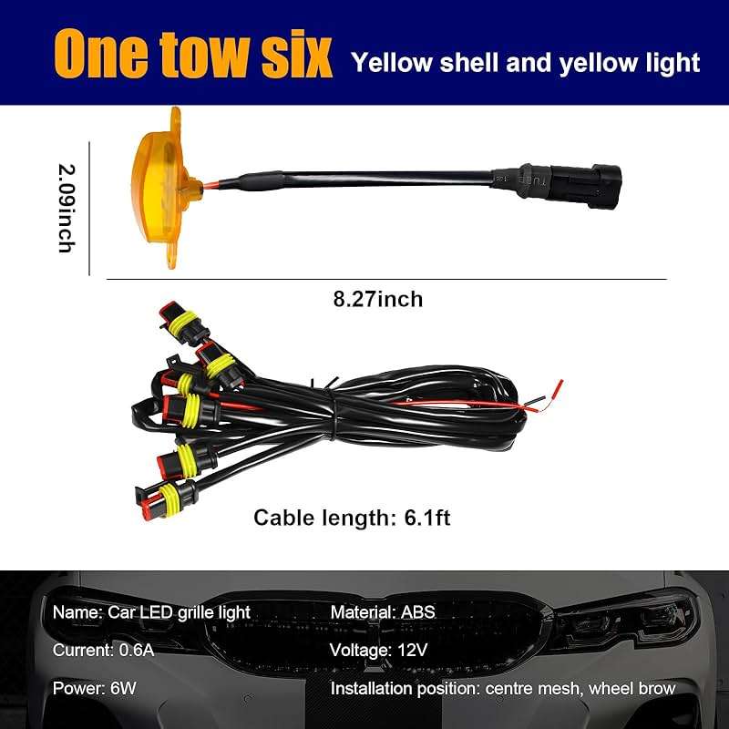 Dickno 6PCS Car Grille Lights, Bright Amber LED Grill Lights with Wiring Harness, Waterproof Front Grill Trim Lamps, Vehicle Exterior Grille Lamps Compatible with F150 F250 F350 (Yellow+Yellow) - Image 2