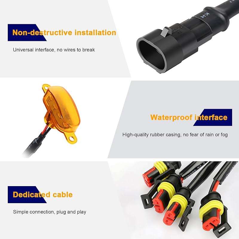 Dickno 6PCS Car Grille Lights, Bright Amber LED Grill Lights with Wiring Harness, Waterproof Front Grill Trim Lamps, Vehicle Exterior Grille Lamps Compatible with F150 F250 F350 (Yellow+Yellow) - Image 3