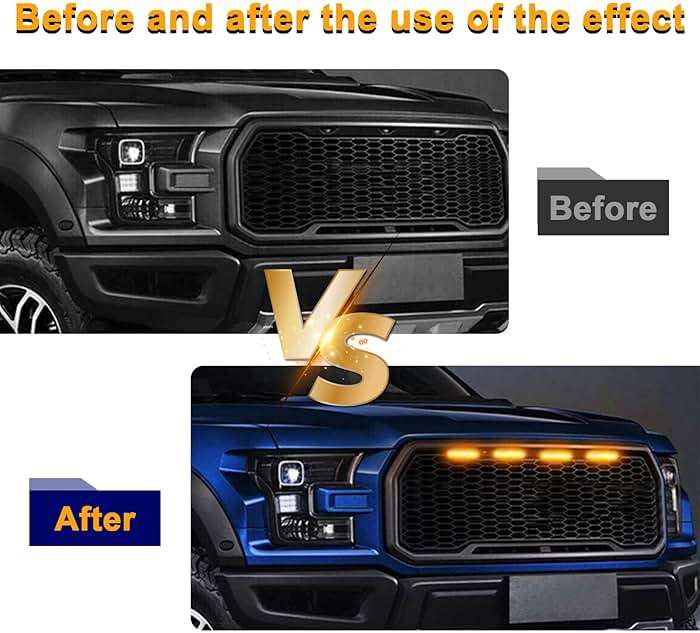 Dickno 6PCS Car Grille Lights, Bright Amber LED Grill Lights with Wiring Harness, Waterproof Front Grill Trim Lamps, Vehicle Exterior Grille Lamps Compatible with F150 F250 F350 (Yellow+Yellow) - Image 4