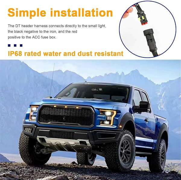 Dickno 6PCS Car Grille Lights, Bright Amber LED Grill Lights with Wiring Harness, Waterproof Front Grill Trim Lamps, Vehicle Exterior Grille Lamps Compatible with F150 F250 F350 (Yellow+Yellow) - Image 5