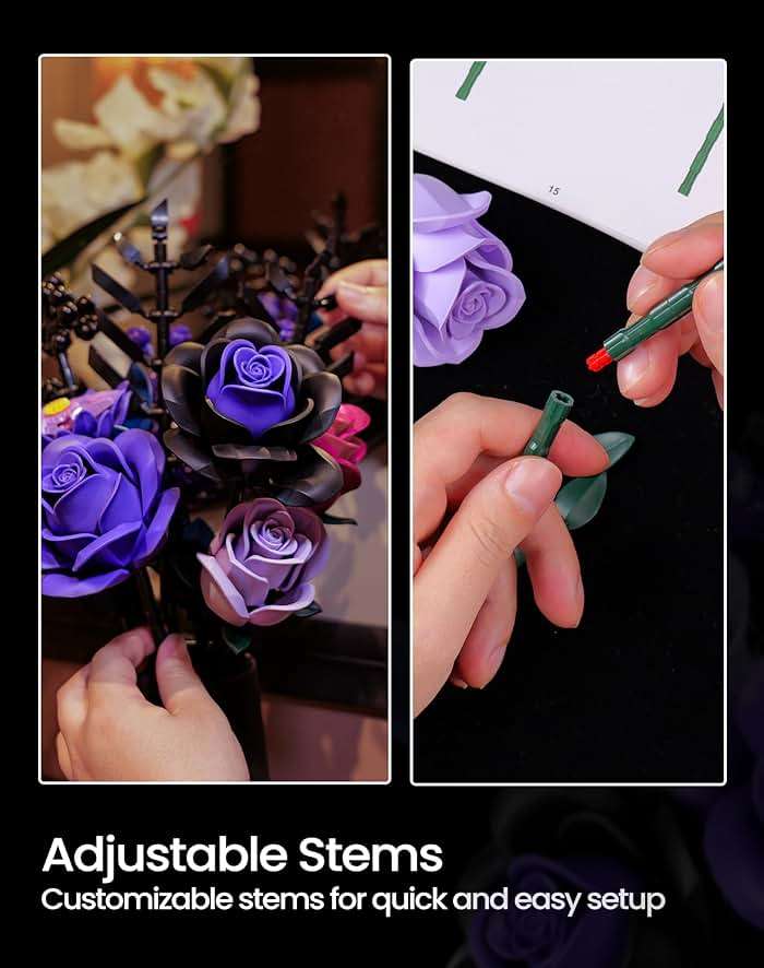 iATOM Flower Bouquet Building Set, Purple Roses Botanical Collection Kits for Adults Women, Gift for Mothers Day for Her/Mom/Girlfriend/Wife/Couple, Gothic Modern Home Room Office Table Decor - Image 4