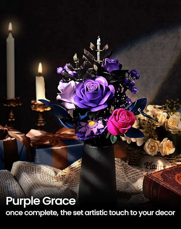 iATOM Flower Bouquet Building Set, Purple Roses Botanical Collection Kits for Adults Women, Gift for Mothers Day for Her/Mom/Girlfriend/Wife/Couple, Gothic Modern Home Room Office Table Decor - Image 6