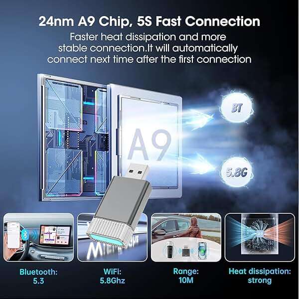 Mini Wireless Carplay Adapter for Apple iPhone,Plug and Play Easy Setup Automatic Reconnect,Convert Wired to Wireless Carplay Adapter Dongle,for Car Play 2016+ & iPhone iOS 10+ (USB A) Grey01 - Image 4