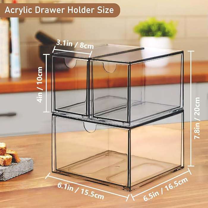 KAIDELI 3 Acrylic Coffee K Cup and Tea Bag Organizer, Coffee Pod Drawer Holders, Stackable Accessories Tea Organizers and Storage for Kitchen Multi Organizers-Clear - Image 3