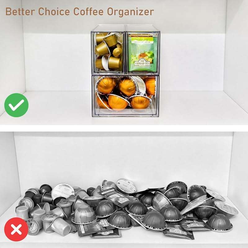 KAIDELI 3 Acrylic Coffee K Cup and Tea Bag Organizer, Coffee Pod Drawer Holders, Stackable Accessories Tea Organizers and Storage for Kitchen Multi Organizers-Clear - Image 6