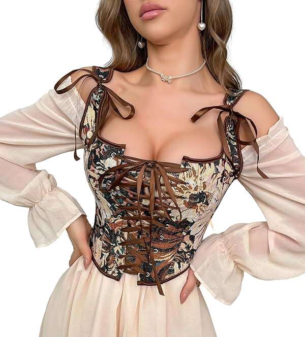 HinyBoeh Corset Tops for Women Vintage-Floral Bustier,Renaissance Camisole Flower Gothic-Bustier Shapewear Overbust - Image 1