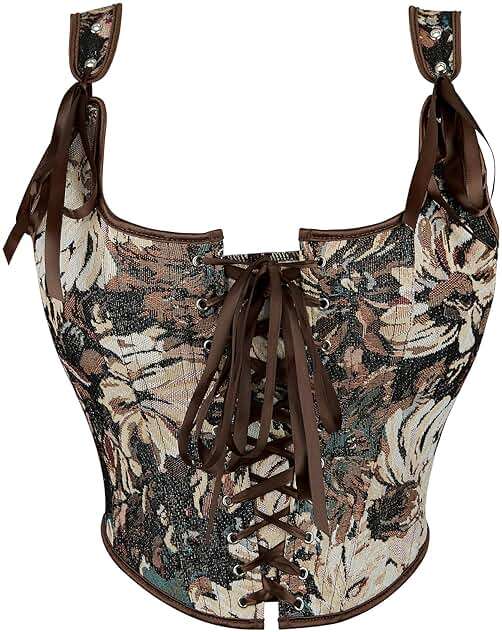 HinyBoeh Corset Tops for Women Vintage-Floral Bustier,Renaissance Camisole Flower Gothic-Bustier Shapewear Overbust - Image 2