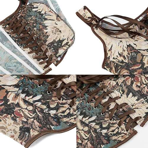 HinyBoeh Corset Tops for Women Vintage-Floral Bustier,Renaissance Camisole Flower Gothic-Bustier Shapewear Overbust - Image 4