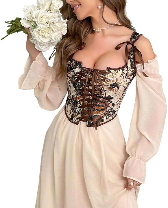 HinyBoeh Corset Tops for Women Vintage-Floral Bustier,Renaissance Camisole Flower Gothic-Bustier Shapewear Overbust - Image 5