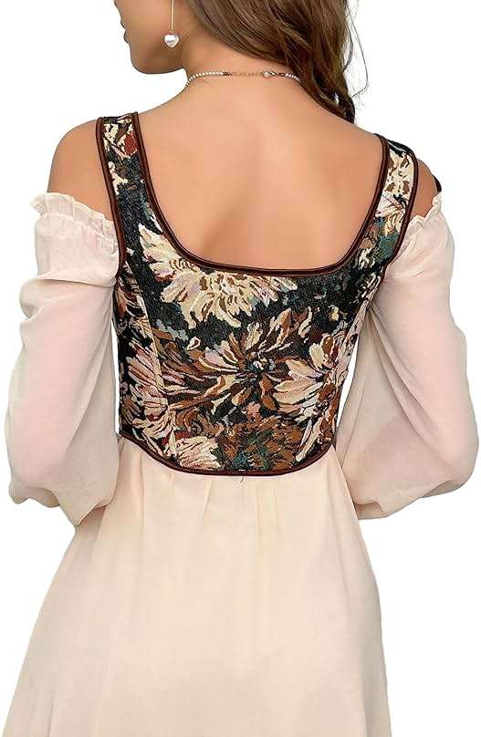 HinyBoeh Corset Tops for Women Vintage-Floral Bustier,Renaissance Camisole Flower Gothic-Bustier Shapewear Overbust - Image 6