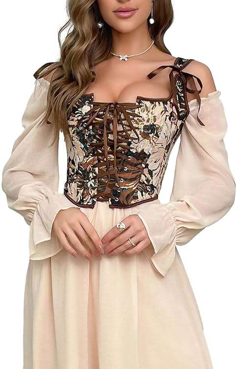 HinyBoeh Corset Tops for Women Vintage-Floral Bustier,Renaissance Camisole Flower Gothic-Bustier Shapewear Overbust - Image 7