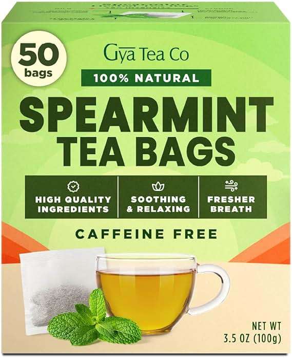 Gya Tea Co Spearmint Herbal Tea Bags (50 Bags) - Caffeine Free with a Tangy Flavor for All Day Comfort, Calming, Relaxing & Nourishing - Fruit & Herbal Blends - Image 1