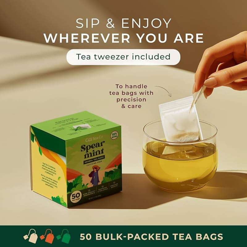 Gya Tea Co Spearmint Herbal Tea Bags (50 Bags) - Caffeine Free with a Tangy Flavor for All Day Comfort, Calming, Relaxing & Nourishing - Fruit & Herbal Blends - Image 4