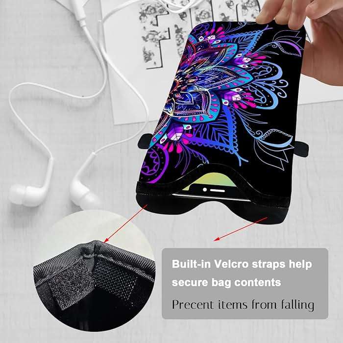 otilil Neoprene Cell Phone Sleeve Pouch Case Bag with Crossbody Strap Neck Lanyard for Women 7.1 X 3.9 in Purple Flower - Image 3