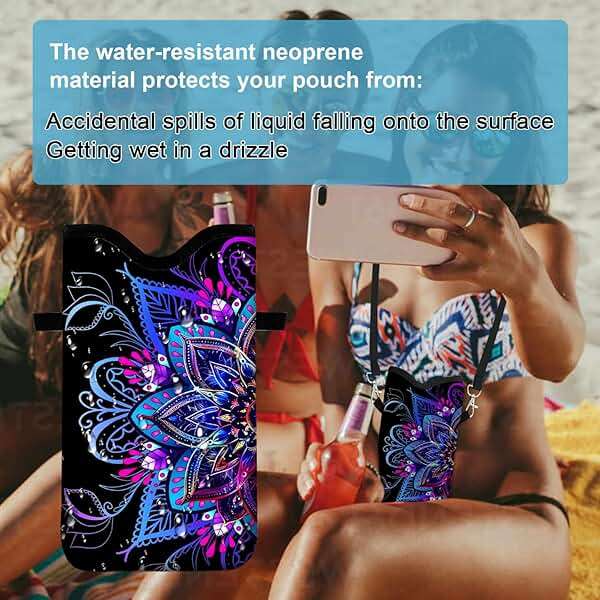 otilil Neoprene Cell Phone Sleeve Pouch Case Bag with Crossbody Strap Neck Lanyard for Women 7.1 X 3.9 in Purple Flower - Image 4