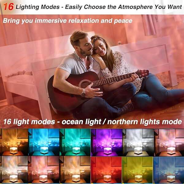 Baibaiba Ocean Lamp Water Light Projector - Water Ripple Projector Light Cube Aurora Northern Lights Wave Ripple Night Light for Bedroom (16 Colors) - Image 2
