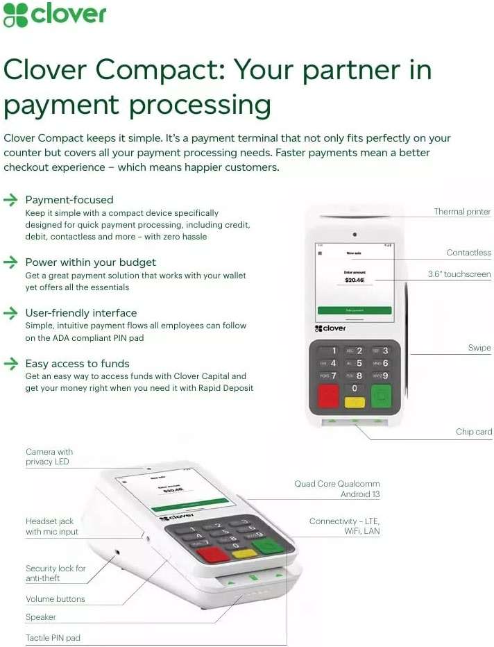 Clover Compact: Countertop Payment Terminal - Requires New Merchant Account Through Powering POS. - Image 3