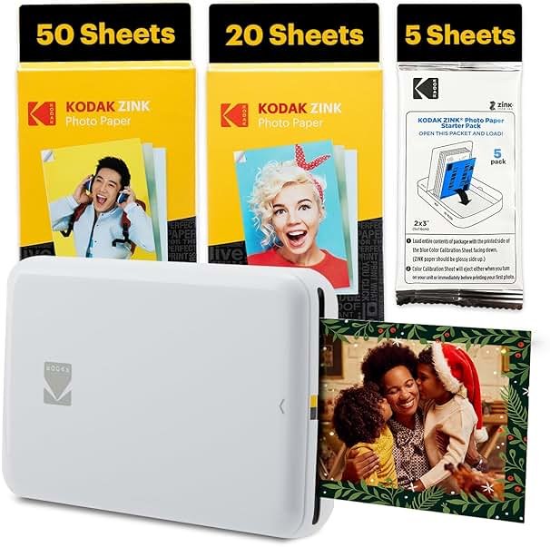 Kodak Step Instant Smartphone Photo Printer - 75 Sheets Bundle - Portable Mini Color Wireless Mobile Printer - Zink 2x3” Sticky-Back Photos - Bluetooth Compatible with Smart Devices - Fun App -White - Product Image
