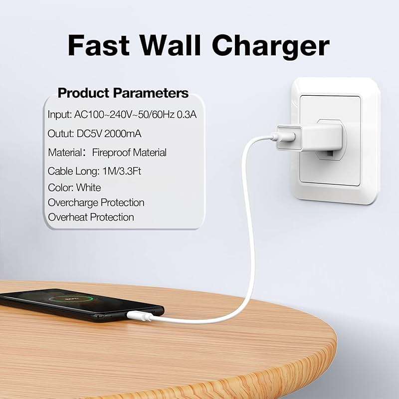 Wall Charger for Apple TV Remote (3rd) & Apple TV 4K Remote (3rd), 3.3 Ft USB-A to USB-C Cable for Apple TV Siri Remote (3rd Generation) Charging Cord, Apple TV 4K Remote (3rd Gen) Charger (White) - Image 3