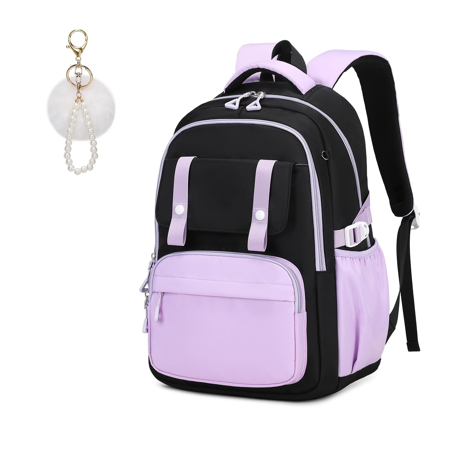 MUSEVOS Girls Backpack, Ideal School Backpack for Girls from Elementary to Teen Years, Kawaii Bookbag Cute Large Capacity (BLACK&PURPLE) - Product Image