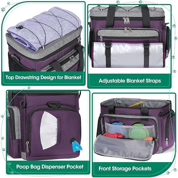 IGOLUMON Dog Travel Bag Large Pet Travel Bags Set for Supplies Weekend Travel Kit Tote Organizer Multi-Pockets Dog Food Travel Bag with 2 Large Food Containers, 2 Dog Bowls, 1 Feeding Mat, Purple - Image 2