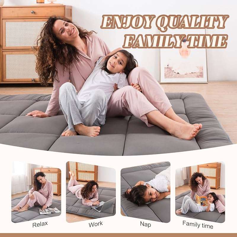 WhatsBedding Japanese Floor Mattress Futon Mattress 3" Grey Tatami Mat Shredded Memory Foam Filled Sleeping Pad, Foldable & Portable Roll Up Lounger Camping Bed for Kids and Adult,Full Size 54"x 80" - Image 3