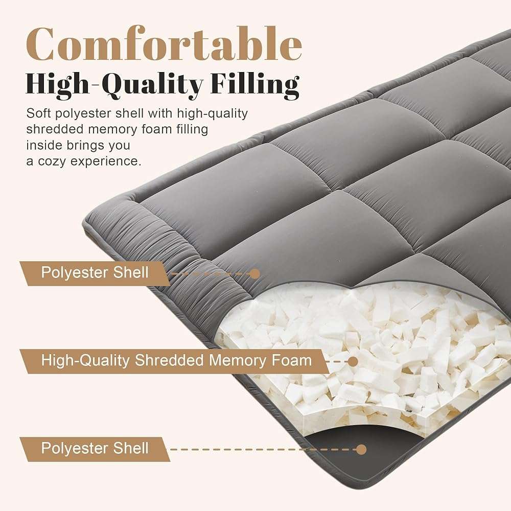 WhatsBedding Japanese Floor Mattress Futon Mattress 3" Grey Tatami Mat Shredded Memory Foam Filled Sleeping Pad, Foldable & Portable Roll Up Lounger Camping Bed for Kids and Adult,Full Size 54"x 80" - Image 4