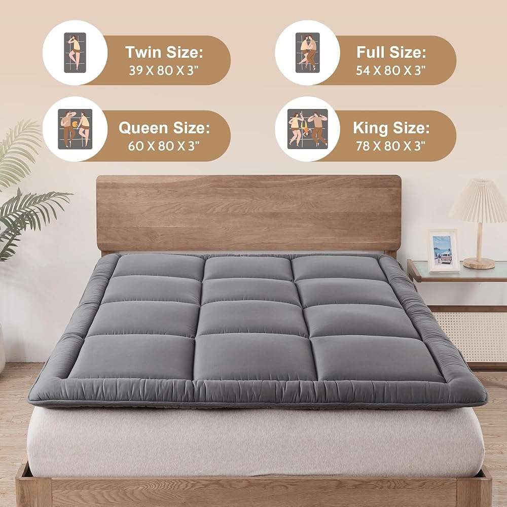 WhatsBedding Japanese Floor Mattress Futon Mattress 3" Grey Tatami Mat Shredded Memory Foam Filled Sleeping Pad, Foldable & Portable Roll Up Lounger Camping Bed for Kids and Adult,Full Size 54"x 80" - Image 6