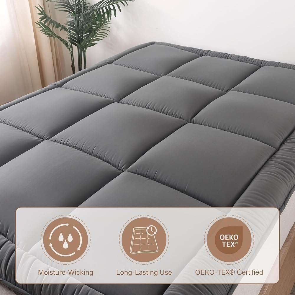 WhatsBedding Japanese Floor Mattress Futon Mattress 3" Grey Tatami Mat Shredded Memory Foam Filled Sleeping Pad, Foldable & Portable Roll Up Lounger Camping Bed for Kids and Adult,Full Size 54"x 80" - Image 7
