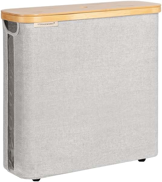 StorageWorks Large Toilet Paper Storage with Bamboo Lid, Toilet Paper Holder Basket for Up to 12 Mega or 16 Regular Size Rolls, Paper Storage Baskets for Bathroom, Grey, 1 Pack - Product Image