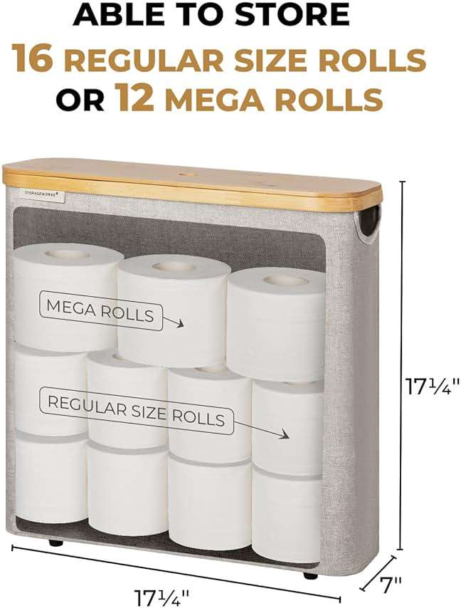 StorageWorks Large Toilet Paper Storage with Bamboo Lid, Toilet Paper Holder Basket for Up to 12 Mega or 16 Regular Size Rolls, Paper Storage Baskets for Bathroom, Grey, 1 Pack - Image 3