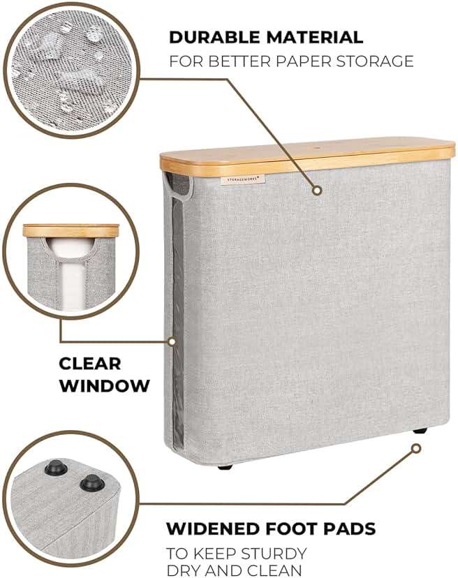 StorageWorks Large Toilet Paper Storage with Bamboo Lid, Toilet Paper Holder Basket for Up to 12 Mega or 16 Regular Size Rolls, Paper Storage Baskets for Bathroom, Grey, 1 Pack - Image 4