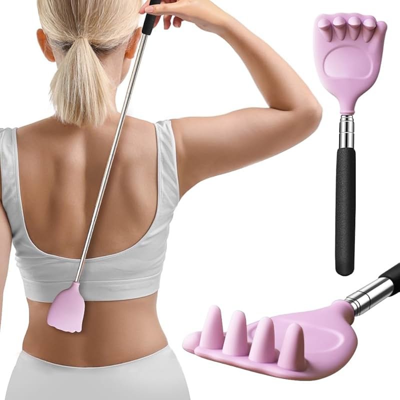 HIWZZI Back Scratcher Extendable Silicone Bear Claw Massager Tool Telescoping Stocking Stuffers for Itches Lotion Application Spa Men Women Kids Adults the Disabled Baby Purple - Product Image