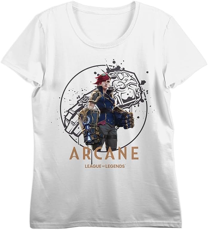 League of Legends Arcane Vi Gauntlet Icon Women's White Crew Neck Short Sleeve T-Shirt - Product Image