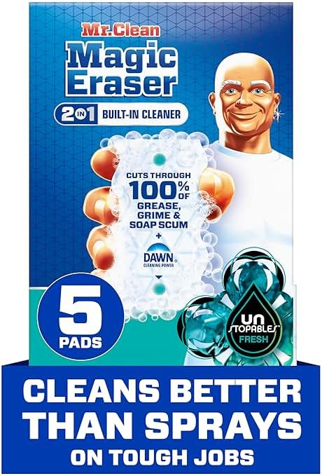 Mr. Clean Magic Eraser Foaming Sponge, All Purpose Cleaner, Dawn Cleaning Power, Wall, Sneaker, Oven Cleaner, Kitchen, Bathroom, Shower Cleaning Supplies, Scrubber, Ultra Foamy, 5ct - Product Image