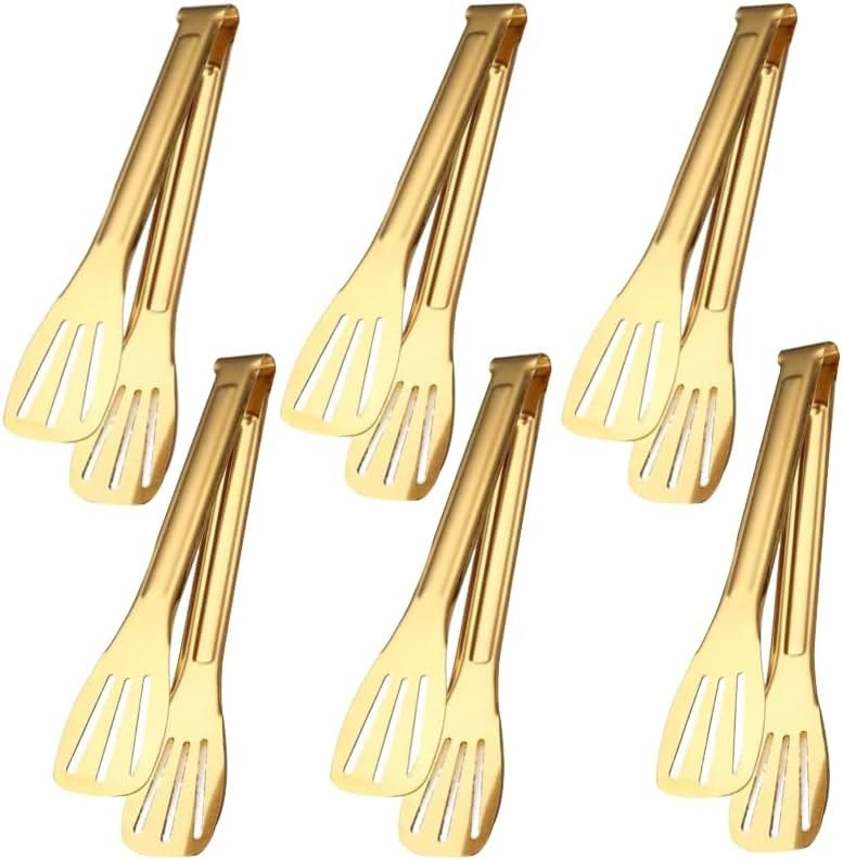 6 Pack Serving Tongs Kitchen Tong, 7 Inch Gold Buffet Tongs, Stainless Steel Food Tong Small Tong, Serving Tong for Buffet, Party, Salad, Appetizers - Product Image