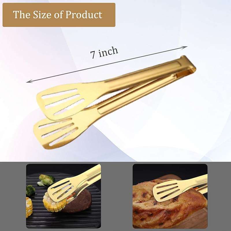 6 Pack Serving Tongs Kitchen Tong, 7 Inch Gold Buffet Tongs, Stainless Steel Food Tong Small Tong, Serving Tong for Buffet, Party, Salad, Appetizers - Image 3