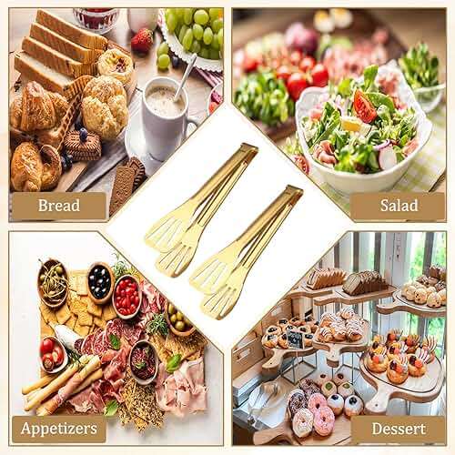 6 Pack Serving Tongs Kitchen Tong, 7 Inch Gold Buffet Tongs, Stainless Steel Food Tong Small Tong, Serving Tong for Buffet, Party, Salad, Appetizers - Image 7