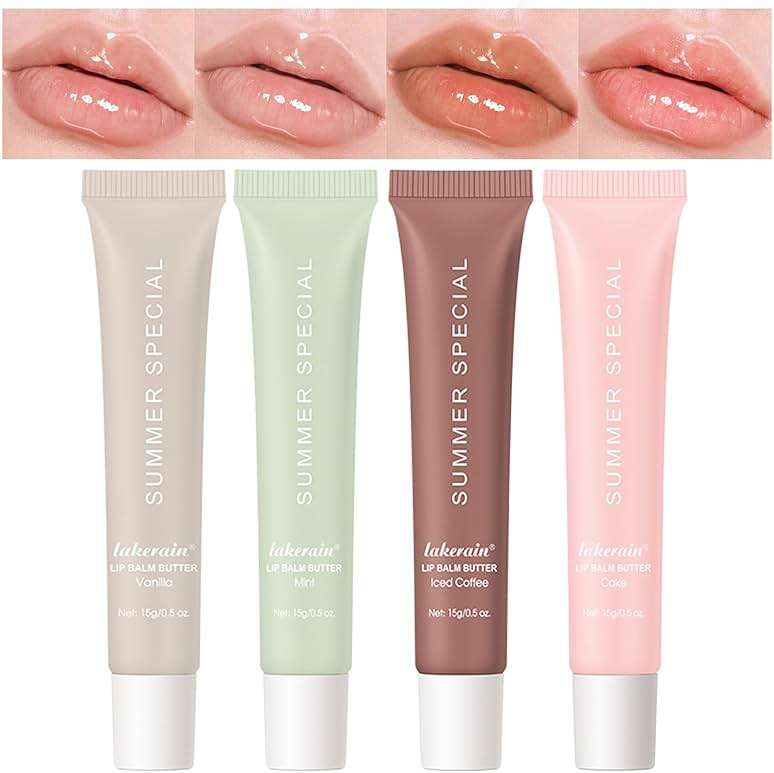 Lakerain 4 PCS Lip Glossy Butter Nourishing Balm,Lightweight,Non-Sticky,Long-lasting Lip Care Set - Image 1