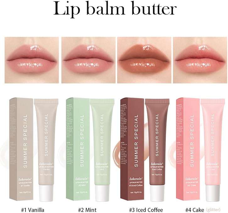 Lakerain 4 PCS Lip Glossy Butter Nourishing Balm,Lightweight,Non-Sticky,Long-lasting Lip Care Set - Image 7