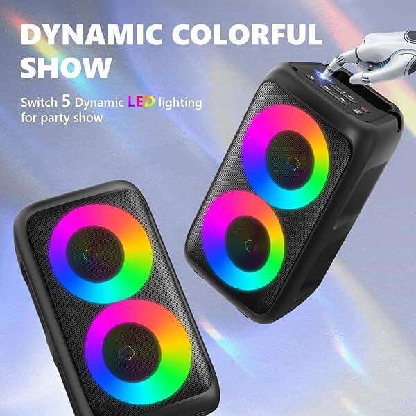 Karaoke Machine for Adults Kids, Portable Bluetooth Speaker with 2 Wireless Microphones, TWS Mode & LED Light, 10H Battery PA System, Home Party Outdoor Camping Birthday (2 Mics) - Image 5