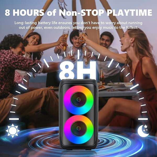 Karaoke Machine for Adults Kids, Portable Bluetooth Speaker with 2 Wireless Microphones, TWS Mode & LED Light, 10H Battery PA System, Home Party Outdoor Camping Birthday (2 Mics) - Image 6