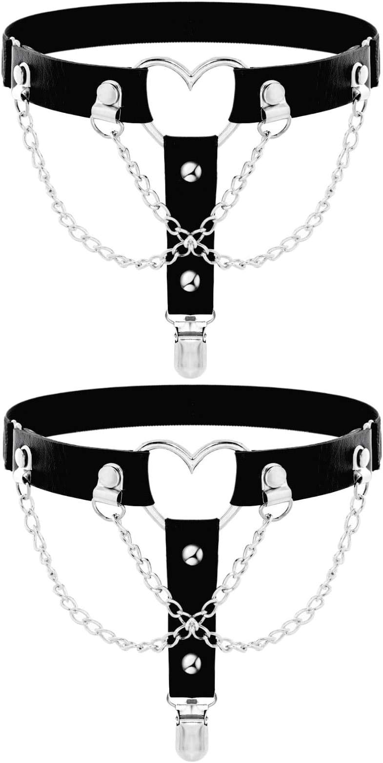 Lorealri Thigh High Garter Belt Adjustable Rock Heart Gothic Leg Suspender Belts Rave Party Thigh Lingerie for Women(2 PCs) - Image 1