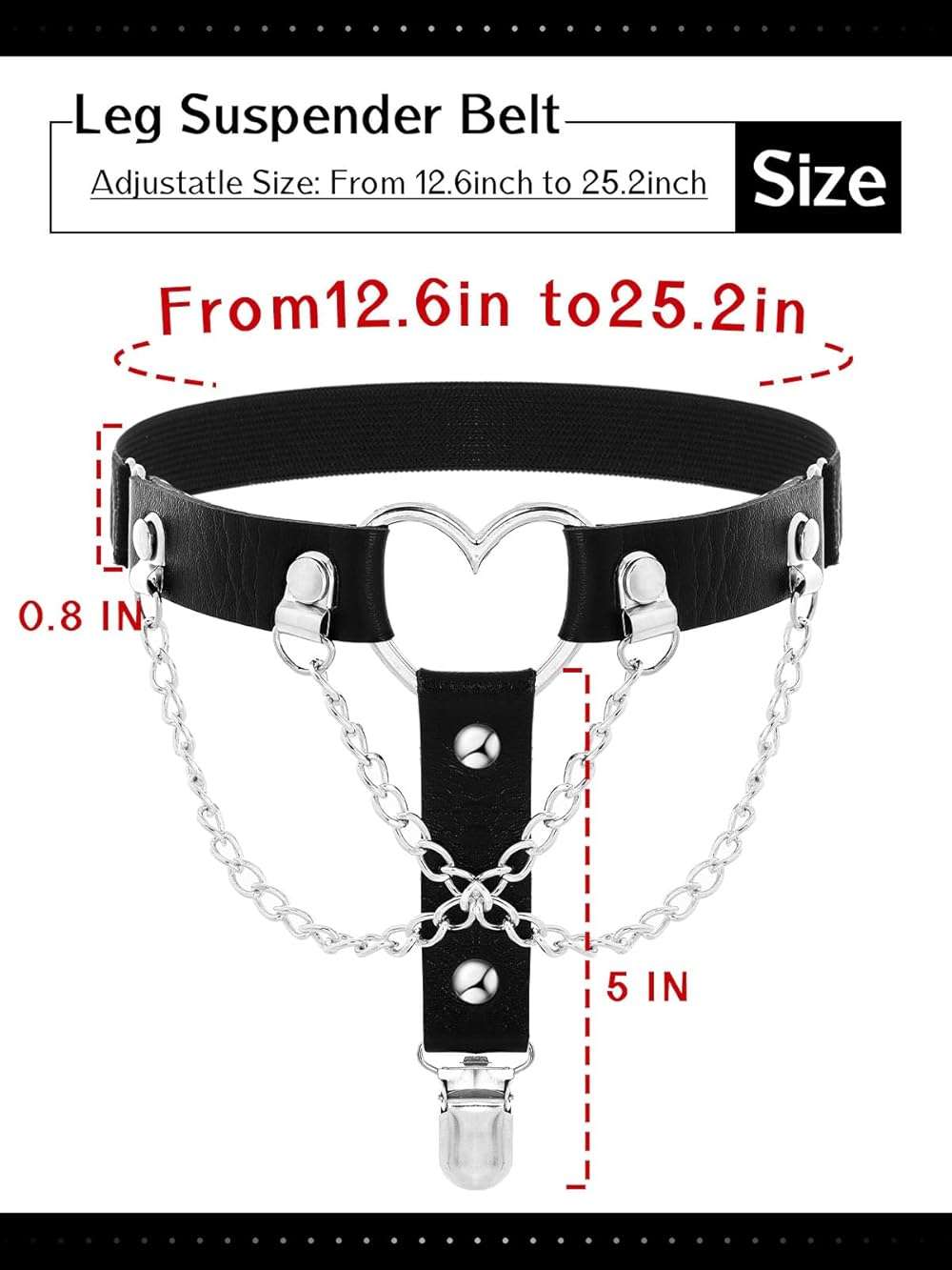 Lorealri Thigh High Garter Belt Adjustable Rock Heart Gothic Leg Suspender Belts Rave Party Thigh Lingerie for Women(2 PCs) - Image 4