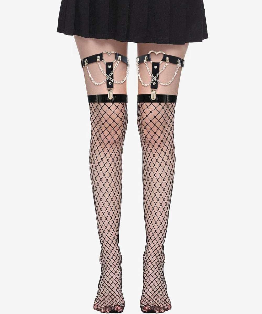 Lorealri Thigh High Garter Belt Adjustable Rock Heart Gothic Leg Suspender Belts Rave Party Thigh Lingerie for Women(2 PCs) - Image 5