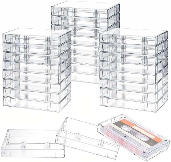 25 Pcs Audio Cassette Storage Cases - Clear Plastic Cassette Tape Cases, Classic Style Boxes Cassette | Replace Lost & Damaged Cases | Perfect as Cassette Tape Storage(4.3" L x2.8 W x0.6 H) - Product Image