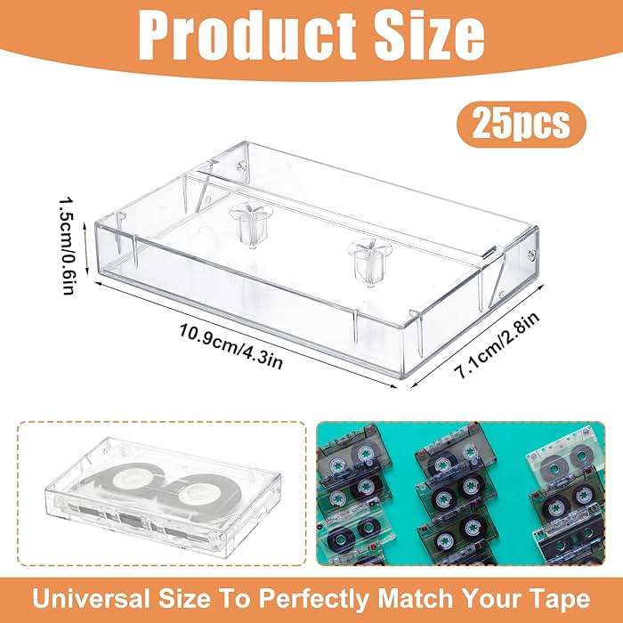 25 Pcs Audio Cassette Storage Cases - Clear Plastic Cassette Tape Cases, Classic Style Boxes Cassette | Replace Lost & Damaged Cases | Perfect as Cassette Tape Storage(4.3" L x2.8 W x0.6 H) - Image 3