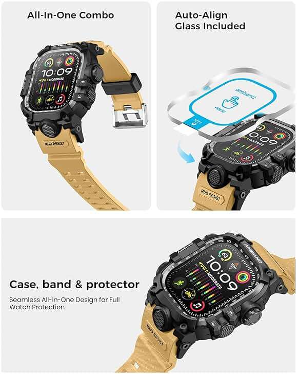 amBand Rugged Case with Band for Apple Watch Ultra 3/2/1 49mm, M3 Military Grade Shockproof Cover, Includes Screen Protector Kit, Tactical Band for Men - Compatible with iWatch Ultra, Sand Beige - Image 4